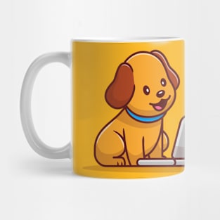 Cute Dog With Laptop Cartoon Mug